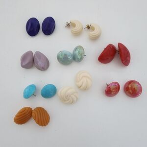 Vintage Lot of 9 Pairs 80s Geometric Plastic Earring Retro Jewelry Stud Earrings